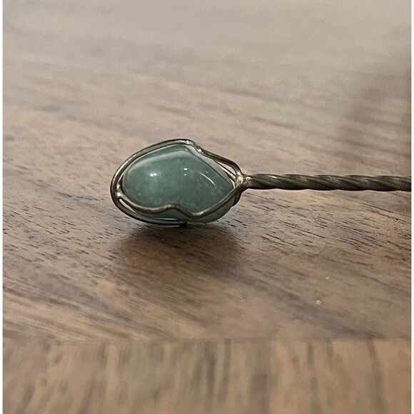 Handmade Snuff / Baby Spoon With Amazon Jade Accent Stone Handle Vintage Boho - Picture 6 of 9